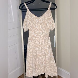 Sienna Sky tan dress with small white flowers